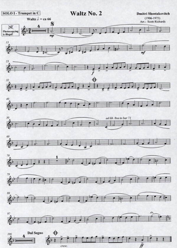 Schostakowitsch, Dimitri - Walzer Nr.2 für Trompete (in B/C), Tuba (in ...