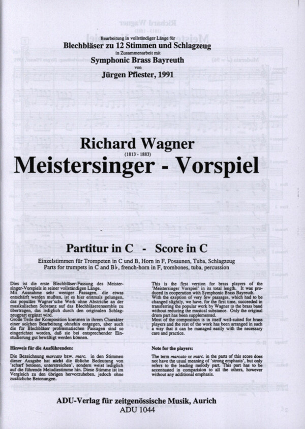 Meistersinger-Vorspiel (vollstndliges Vorspiel) - Partitur<br>fr Brass Ensemble, Schlagzeug + Pauken