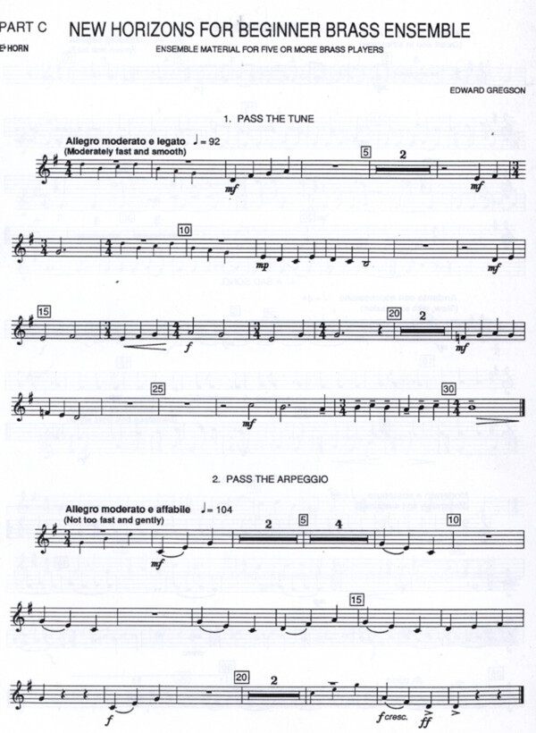 New Horizons for Beginners Brass Ensemble - Part C (Horn in Es)<br>fr Brass Quintet