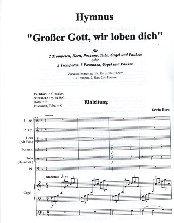 Horn, Erwin - Hymnus - 'Großer Gott Wir Loben Dich' Für Brass Quintet ...