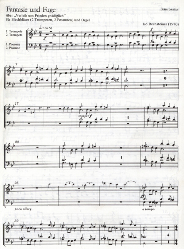 Fantasie und Fuge - BLSERPARTITUR (ohne Orgelstimme)<br>fr 2 Trompeten, 2 Posaunen + Orgel