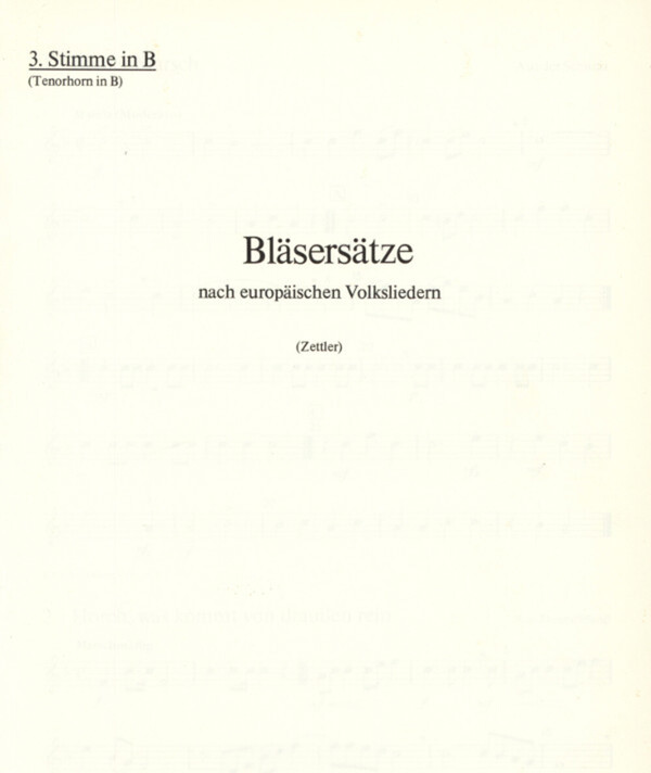 Blserstze nach europischen Volksliedern -3. Stimme (Tenorhorn in B)<br>fr 2 Trompeten, Tenorhorn (Posaune) + Posaune