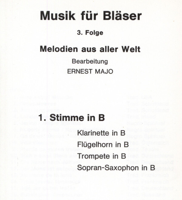 Melodien aus aller Welt - 1. Stimme in B<br>fr Blserquartett