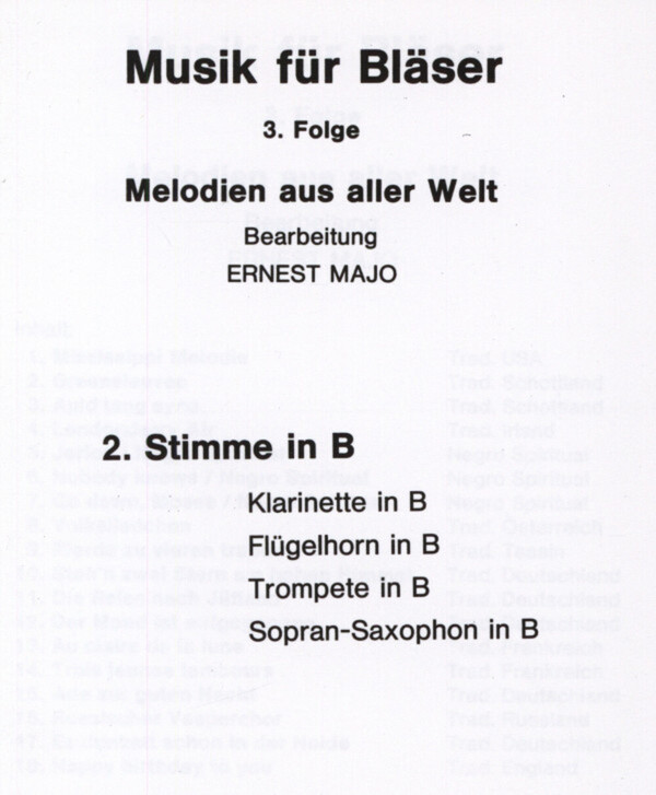 Melodien aus aller Welt - 2. Stimme in B<br>fr Blserquartett