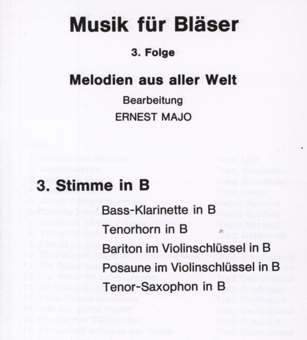 Melodien aus aller Welt - 3. Stimme in B<br>fr Blserquartett