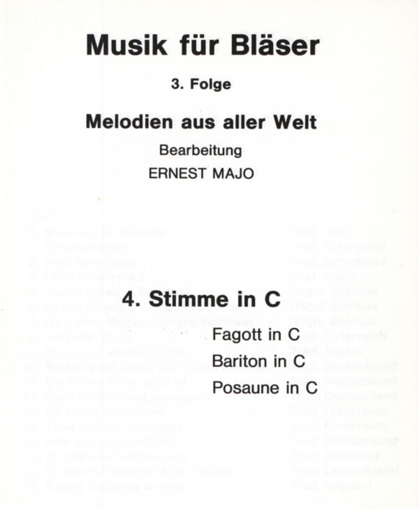 Melodien aus aller Welt - 4. Stimme in C<br>fr Blserquartett