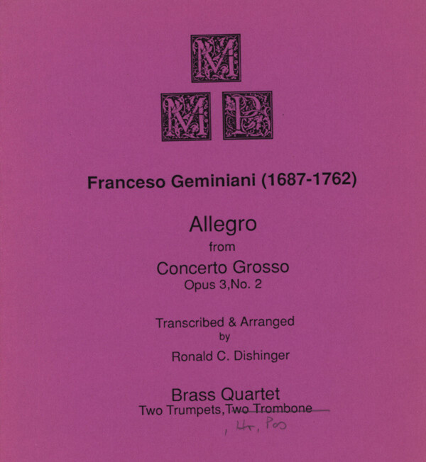 Allegro aus dem Concerto Grosso op. 3 Nr. 2<br>fr 2 Trompeten, Horn + Posaune