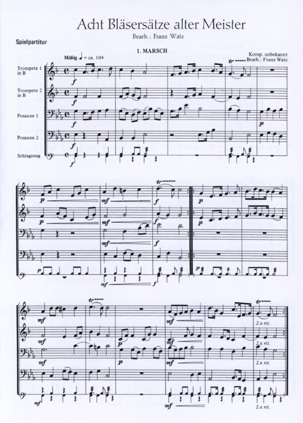 Acht Blserstze Heft 1<br>fr Blserquartett (viele Alternativstimmen)