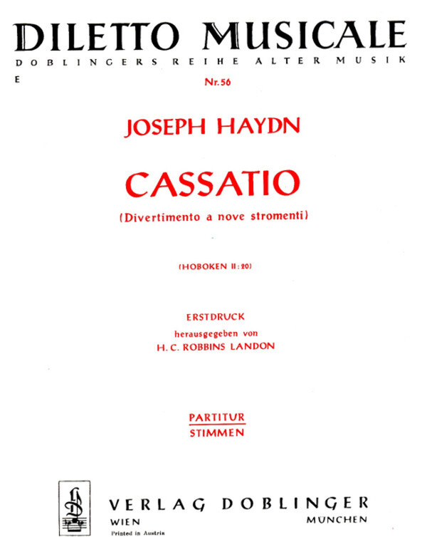 Cassatio F-Dur (Divertimento a nove stromenti) Hob. II.20 - Partitur<br>fr 2 Oboen, 2 Hrner, 2 Violinen, 2 Violen + Ba