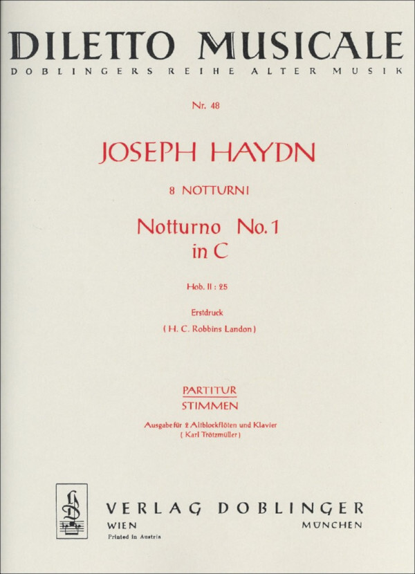 Notturno Nr. 1 C-Dur Hob. II:25 - Partitur<br>fr 2 Liren, 2 Hrner, 2 Violinen (Klarinetten), 2 Violen + Ba
