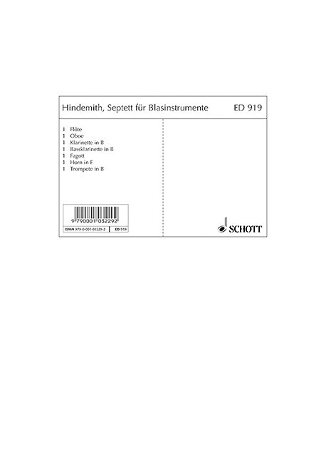 Septett - Stimmen<br>fr Flte, Oboe, Klarinette, Baklarinette, Fagott, Horn + Trompete