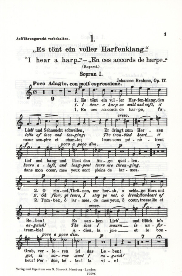 4 Gesnge op.17 - 1. Sopran<br>fr Frauenchor, 2 Hrner + Harfe (Klavier)