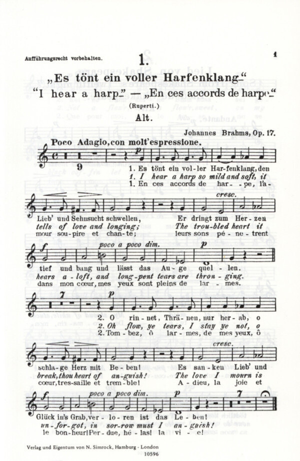 4 Gesnge op.17 - Alt<br>fr Frauenchor, 2 Hrner + Harfe (Klavier)