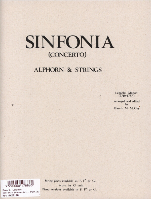 Sinfonia (Concerto) - Partitur und Stimmen (2/2/1/1/1)<br>fr Alphorn in F + Streicher