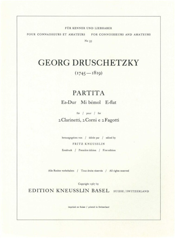 Partita Es-Dur - Partitur<br>fr 2 Klarinetten, 2 Hrner + 2 Fagotte