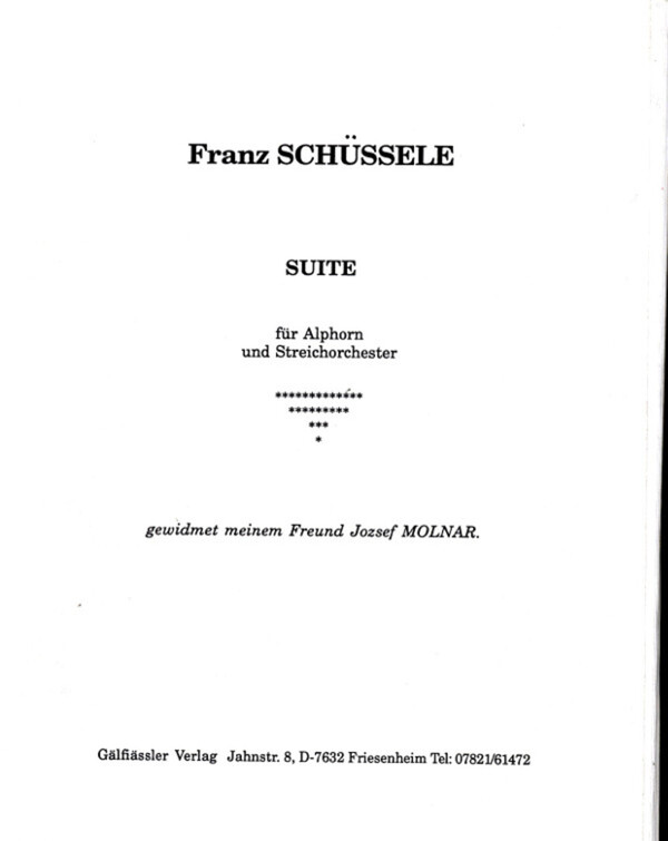 Suite<br>fr Alphorn in F + Streichorchester (Streichquartett)