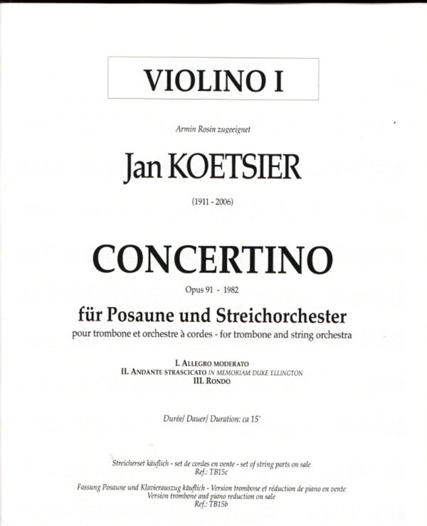 Concertino op. 91 - Stimmen<br>fr Posaune + Streichorchester
