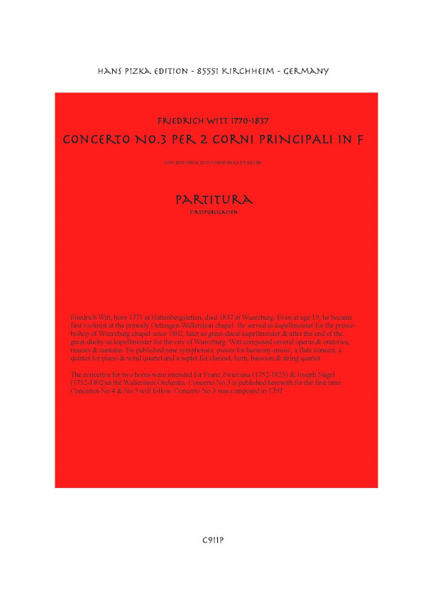 Concerto Nr.3 in F - Partitur<br>fr 2 Hrner + Orchester