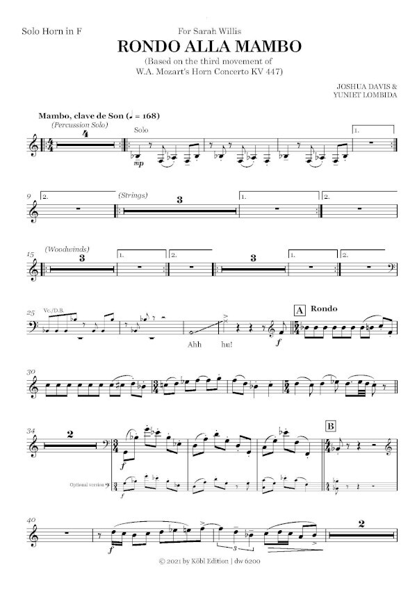 Rondo alla Mambo - Chamber Version for Horn, Piano, Bass & Cuban Perc.